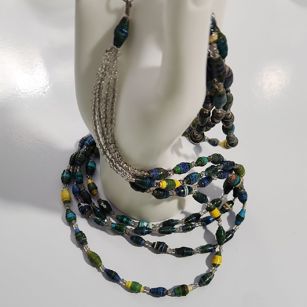Handmade Multicolor Bead Layered Necklace and Earrings Set